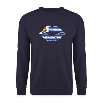 Uruguay Flagge Herz Lateinamerika Reisen Urlaub - Unisex Pullover - Navy - Vorne - Alina (178cm) & Michal (187cm)