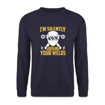 Welder Profession Heat Steel Gas TIG MAG Welding - Unisex Sweatshirt - navy - Front - Alina (178cm) & Michal (187cm)