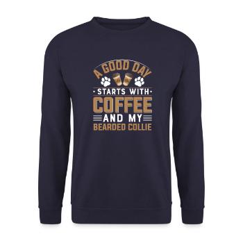 Bearded Collie Coffee Drinking Caffeine Dogs - Unisex Sweatshirt - navy - Front - Alina (178cm) & Michal (187cm)