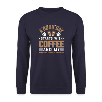 Miniature American Shepherd Coffee Drinking Caffeine - Unisex Sweatshirt - navy - Front - Alina (178cm) & Michal (187cm)