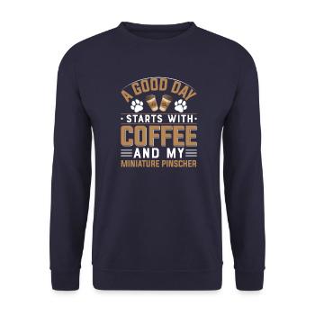 Miniature Pinscher Coffee Buvant de la caféine Propriétaires de chiens - Sweat-shirt Unisexe - marine - Devant - Alina (178cm) & Michal (187cm)