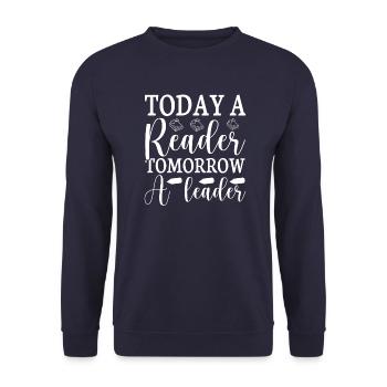 Read books Bookworm - Unisex Sweatshirt - navy - Front - Alina (178cm) & Michal (187cm)