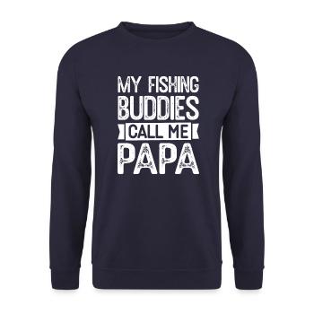 Vater Angeln Vatertag Angler Fischen Papa Fisch - Unisex Pullover - Navy - Vorne - Alina (178cm) & Michal (187cm)