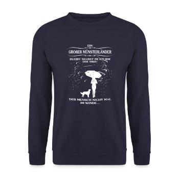 Frauen-Hundeshirt mit großem Münsterländer - Unisex Pullover - Navy - Vorne - Alina (178cm) & Michal (187cm)
