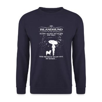 Frauen-Hundeshirt mit Islandhund - Unisex Pullover - Navy - Vorne - Alina (178cm) & Michal (187cm)