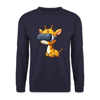 Süße Comic Giraffe spielt mit Virtual Reality - Unisex Pullover - Navy - Vorne - Alina (178cm) & Michal (187cm)