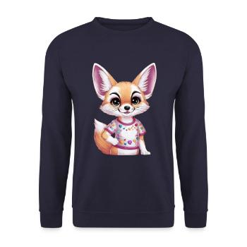 Kawaii Fennec Desert Fox with Colorful Hearts - Unisex Sweatshirt - navy - Front - Alina (178cm) & Michal (187cm)