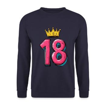 18 Zahl Krone - Unisex Pullover - Navy - Vorne - Alina (178cm) & Michal (187cm)