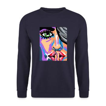 Pixel Face Art - Unisex Sweatshirt - navy - Front - Alina (178cm) & Michal (187cm)