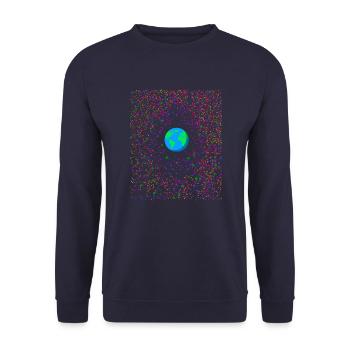 Weltkugel im Zentrum - Unisex Pullover - Navy - Vorne - Alina (178cm) & Michal (187cm)