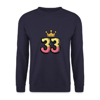 33 Zahl Krone - Unisex Pullover - Navy - Vorne - Alina (178cm) & Michal (187cm)