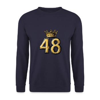 48 Zahl Krone - Unisex Pullover - Navy - Vorne - Alina (178cm) & Michal (187cm)