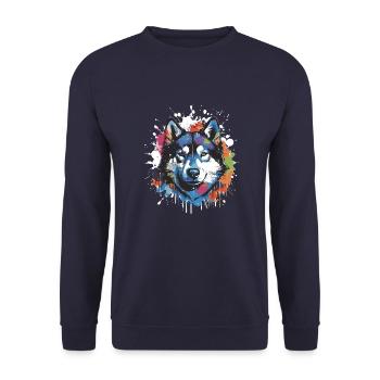 Husky Dog Animal Pop Art Head - Unisex Sweatshirt - navy - Front - Alina (178cm) & Michal (187cm)