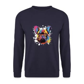Französische Bulldogge Hund Kopf Porträt - Unisex Pullover - Navy - Vorne - Alina (178cm) & Michal (187cm)