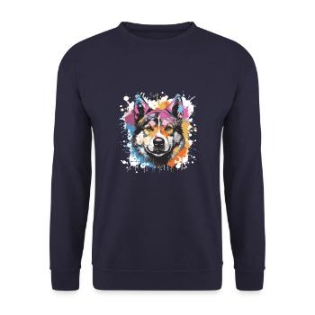 Akita Hund Tier Pop Art Kopf - Unisex Pullover - Navy - Vorne - Alina (178cm) & Michal (187cm)
