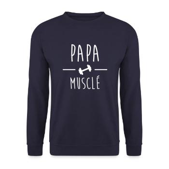 Papa musclé,cadeau fête des pères,muscu - Sweat-shirt Unisexe - marine - Devant - Alina (178cm) & Michal (187cm)