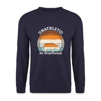 Unathletic no Sportswear Nilpferd Retro Flußpferd - Unisex Pullover - Navy - Vorne - Alina (178cm) & Michal (187cm)