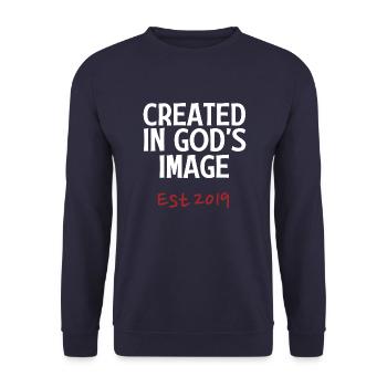 Créé à l’image de Dieu Est 2019 - Sweat-shirt Unisexe - marine - Devant - Alina (178cm) & Michal (187cm)