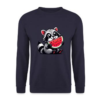 Raccoon with Watermelon Fruity Funny - Unisex Sweatshirt - navy - Front - Alina (178cm) & Michal (187cm)
