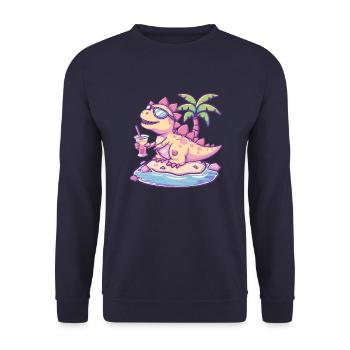 Dinosaur stegosaurus island palm tree - Unisex Sweatshirt - navy - Front - Alina (178cm) & Michal (187cm)