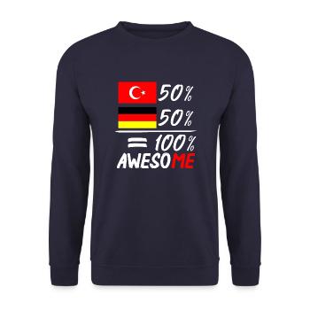 50% Türkisch 50% Deutsch - Unisex Pullover - Navy - Vorne - Alina (178cm) & Michal (187cm)