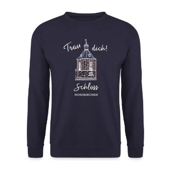 Schloss Nordkirchen, Hochzeitstürmchen, Trau dich! - Unisex Pullover - Navy - Vorne - Alina (178cm) & Michal (187cm)