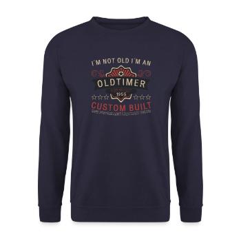 70. Geburtstag Oldtimer Februar Jahrgang 1955 - Unisex Pullover - Navy - Vorne - Alina (178cm) & Michal (187cm)