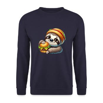 paresseux avec burger mignon dessin animé de restauration rapide - Sweat-shirt Unisexe - marine - Devant - Alina (178cm) & Michal (187cm)