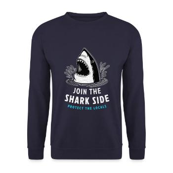 Haie Join the Shark Side - Protect the Locals Hai - Unisex Pullover - Navy - Vorne - Alina (178cm) & Michal (187cm)