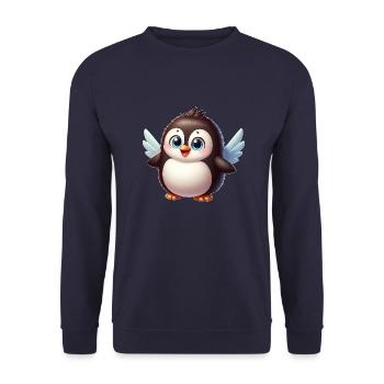 Süßer Pinguin Engel Cartoon Blaue Augen - Unisex Pullover - Navy - Vorne - Alina (178cm) & Michal (187cm)
