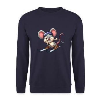 Ski Mouse Skier Winter Winter Sports Cartoon - Unisex Sweatshirt - navy - Front - Alina (178cm) & Michal (187cm)