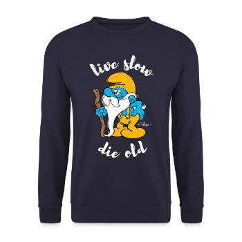 Les Schtroumpfs Live Slow Die Old - Sweat-shirt Unisexe - marine - Devant - Alina (178cm) & Michal (187cm)