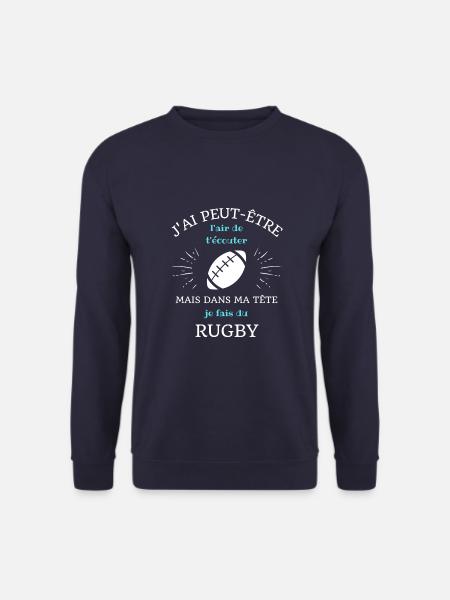 t shirt humour rugbyman dans ma tete rugby homme - Sweat-shirt Unisexe - marine