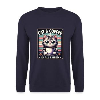 Le chat et le café sont tout ce dont j’ai besoin - Sweat-shirt Unisexe - marine - Devant - Alina (178cm) & Michal (187cm)