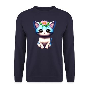 Un adorable chaton avec une corolle de fleurs - Sweat-shirt Unisexe - marine - Devant - Alina (178cm) & Michal (187cm)