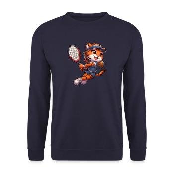 Tiger Tennisspielerin Rückhand Raubkatze Mädchen - Unisex Pullover - Navy - Vorne - Alina (178cm) & Michal (187cm)