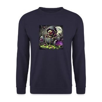 Halloween Zombie Küken Grusel Vollmond - Unisex Pullover - Navy - Vorne - Alina (178cm) & Michal (187cm)