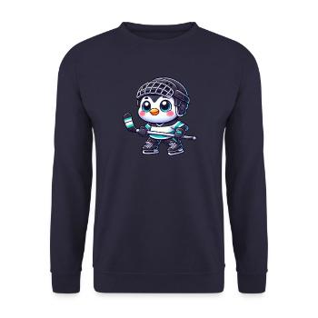 Süßer Pinguin Eishockeyspieler Cartoon - Unisex Pullover - Navy - Vorne - Alina (178cm) & Michal (187cm)
