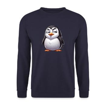 Skeptical Naughty Penguin Cartoon - Unisex Sweatshirt - navy - Front - Alina (178cm) & Michal (187cm)