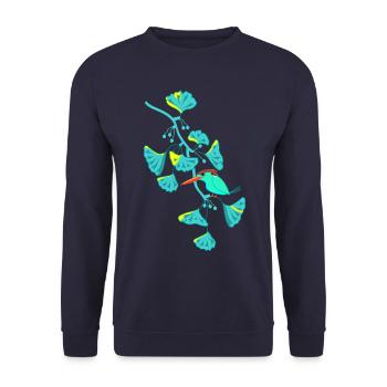 Kingfisher and ginkgo - Unisex Sweatshirt - navy - Front - Alina (178cm) & Michal (187cm)