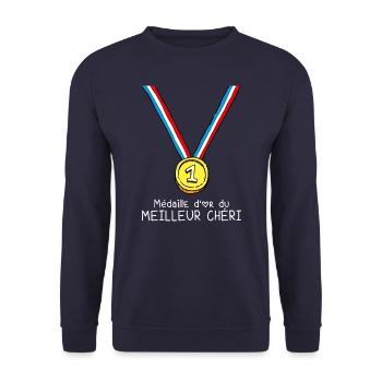 T-shirt Médaille d'or du meilleur chéri - Sweat-shirt Unisexe - marine - Devant - Alina (178cm) & Michal (187cm)