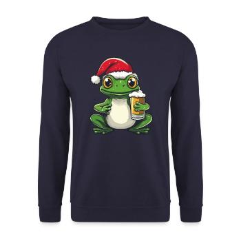 Frosch Weihnachten Bier Lustig - Unisex Pullover - Navy - Vorne - Alina (178cm) & Michal (187cm)