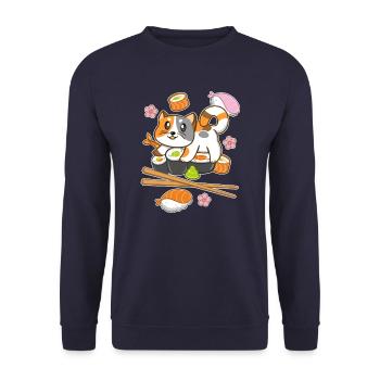Sushi Katze - Unisex Pullover - Navy - Vorne - Alina (178cm) & Michal (187cm)
