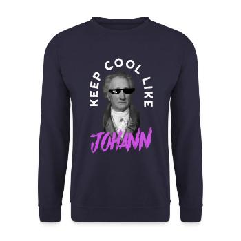 Bleib cool wie Johann Wolfgang Goethe Dichter - Unisex Pullover - Navy - Vorne - Alina (178cm) & Michal (187cm)