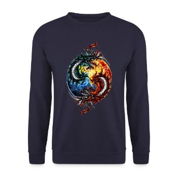 Yin Yang Drache - Unisex Pullover - Navy - Vorne - Alina (178cm) & Michal (187cm)