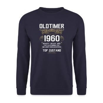 65. Geburtstag Oldtimer Jahrgang 1960 - Unisex Pullover - Navy - Vorne - Alina (178cm) & Michal (187cm)