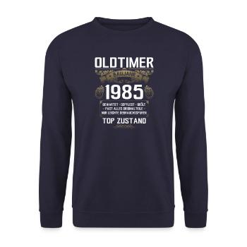 40. Geburtstag Oldtimer 1985 Jahrgang 85 - Unisex Pullover - Navy - Vorne - Alina (178cm) & Michal (187cm)