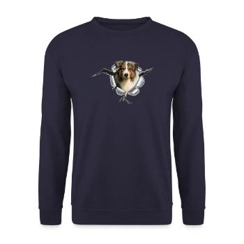 Australian Shepherd im Metall-Loch - Unisex Pullover - Navy - Vorne - Alina (178cm) & Michal (187cm)