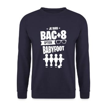 BAC+8 BABYFOOT cadeau étudiant humour drôle - Sweat-shirt Unisexe - marine - Devant - Alina (178cm) & Michal (187cm)