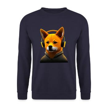 Courir Shiba Inu avec des écouteurs, Sporty Hu - Sweat-shirt Unisexe - marine - Devant - Alina (178cm) & Michal (187cm)